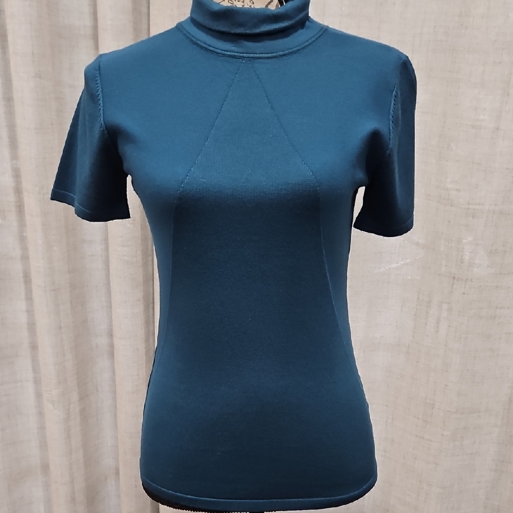 Elegant Teal Short Sleeve Roman Women's Top